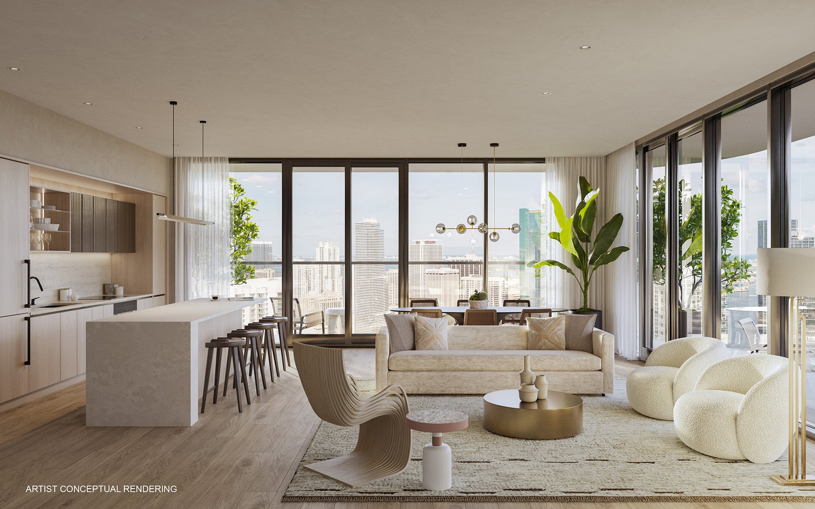 A residence interior at Lofty Brickell — developer rendering