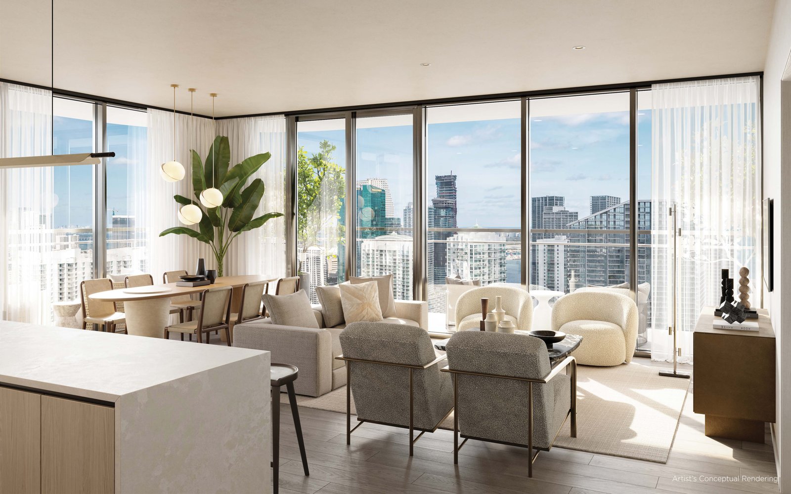 A residence interior at Lofty Brickell — developer rendering