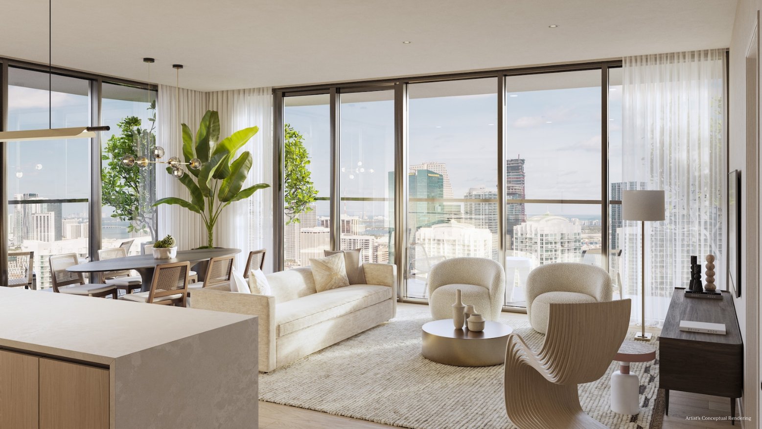 A residence interior at Lofty Brickell — developer rendering
