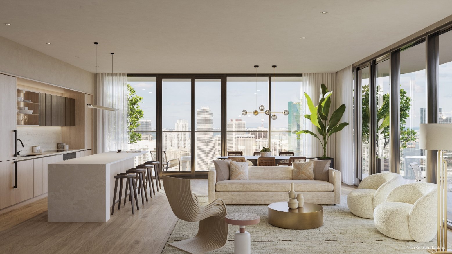 A residence interior at Lofty Brickell — developer rendering