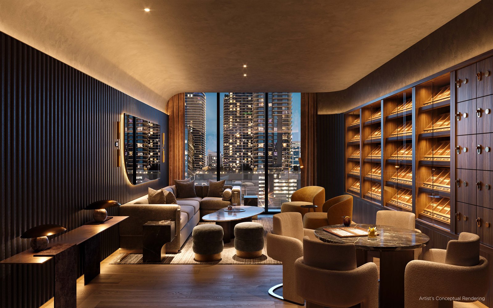 An amenity space at Lofty Brickell — developer rendering