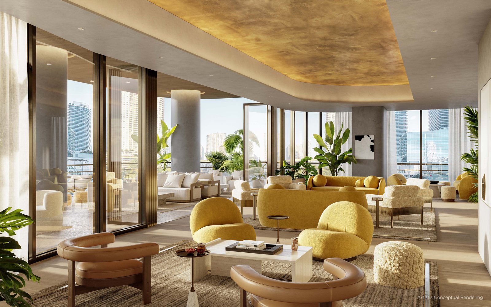 An amenity space at Lofty Brickell — developer rendering