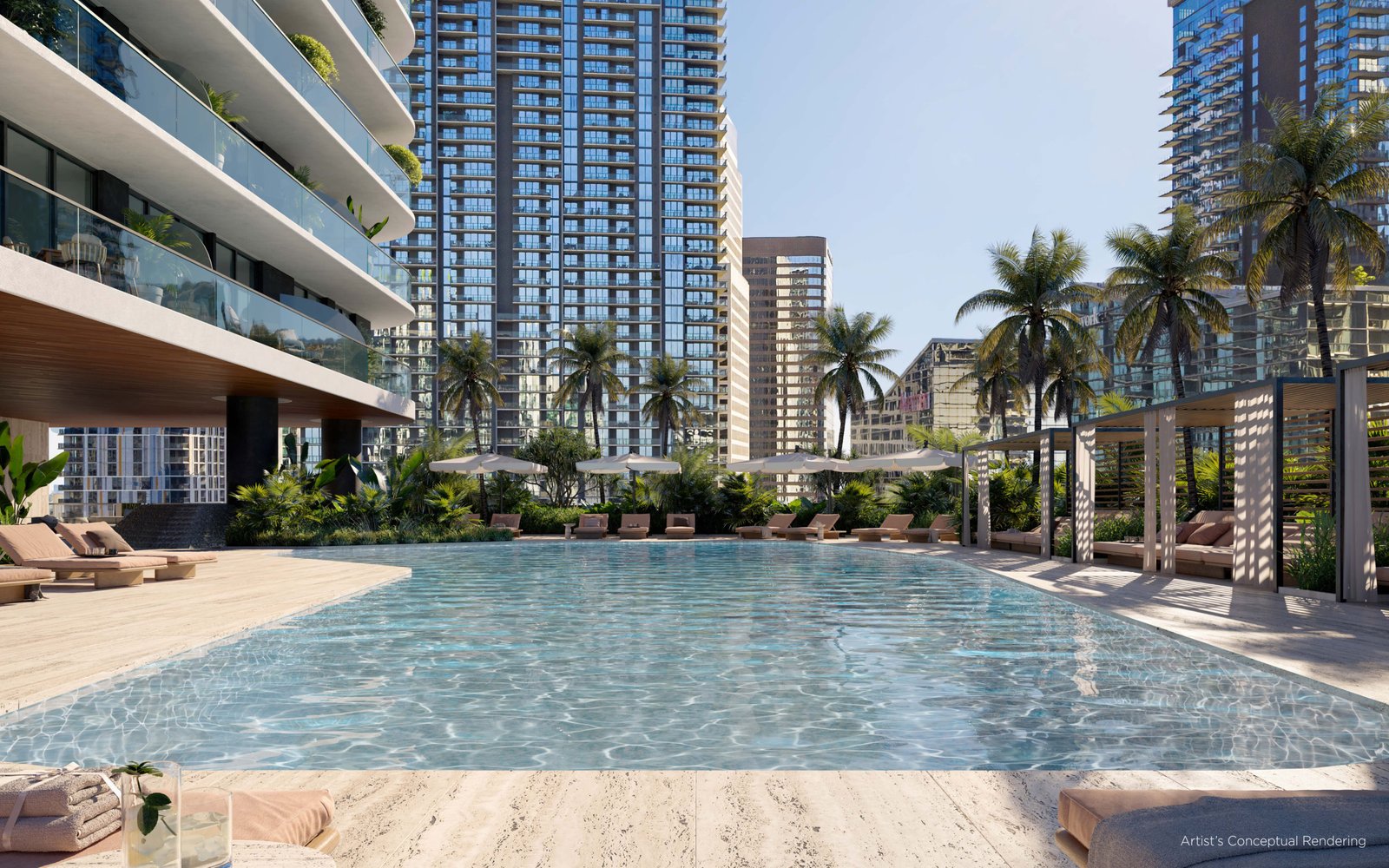 An amenity space at Lofty Brickell — developer rendering