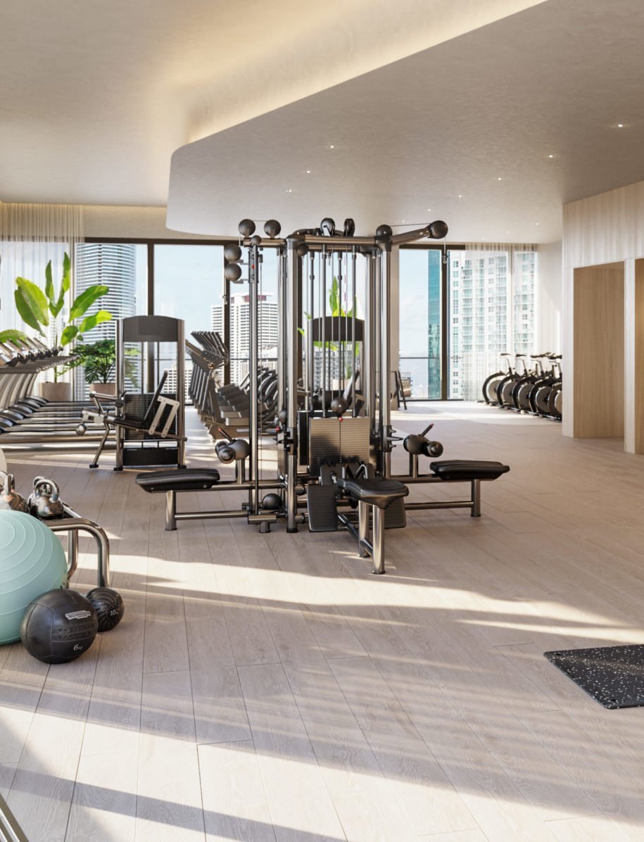 An amenity space at Lofty Brickell — developer rendering