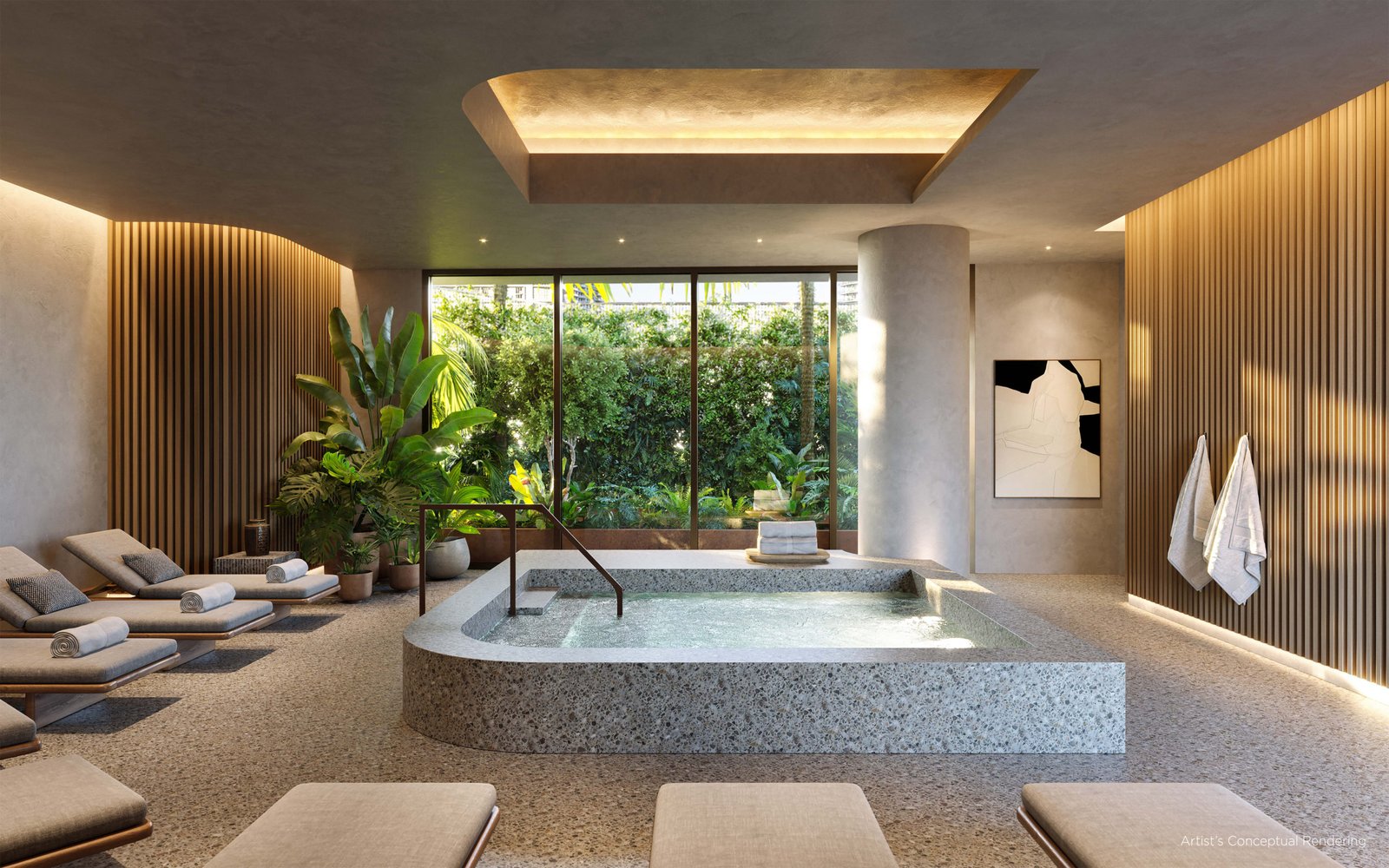 An amenity space at Lofty Brickell — developer rendering