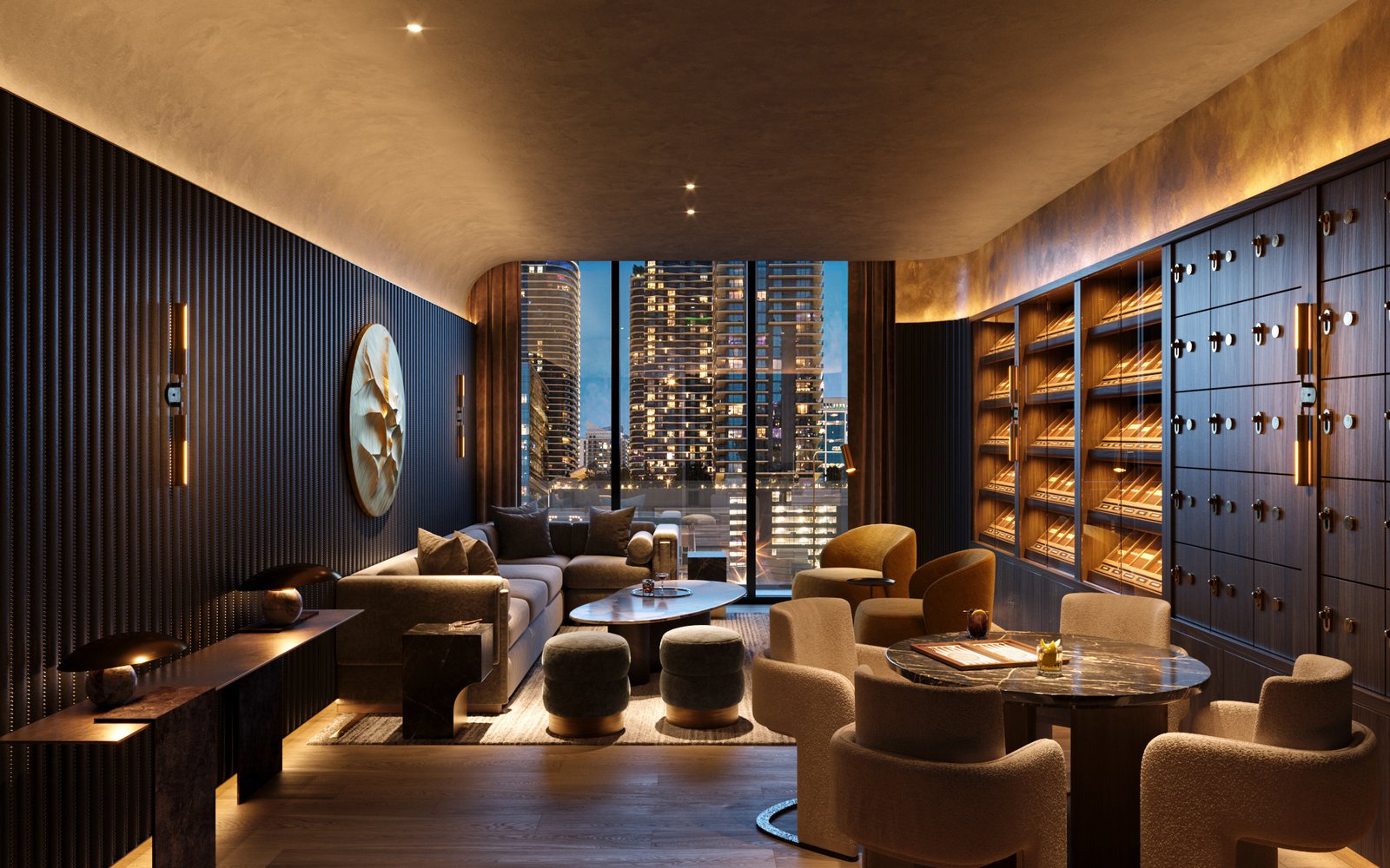 The cigar room at Lofty Brickell — developer rendering