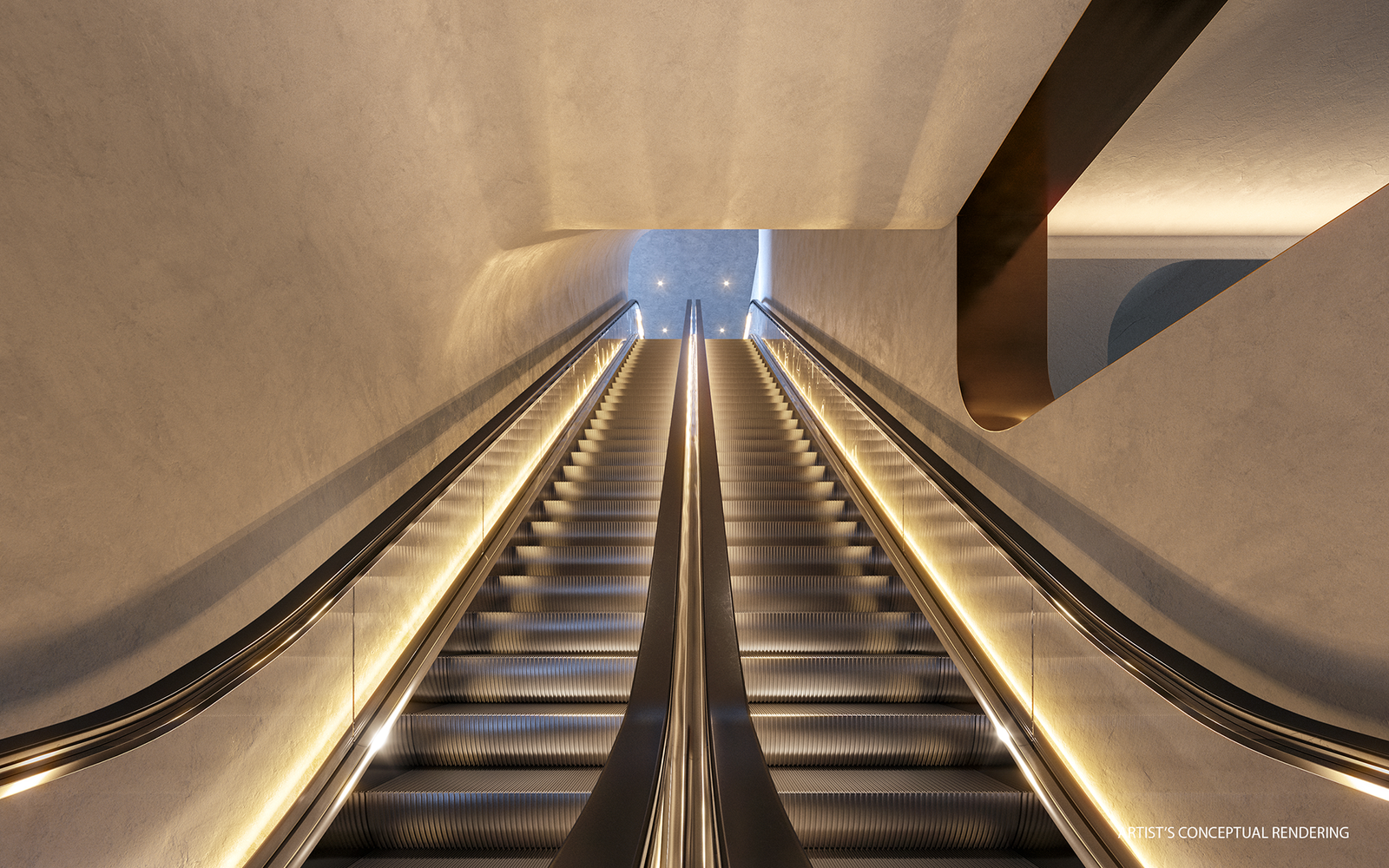 The escalator at Lofty Brickell — developer rendering