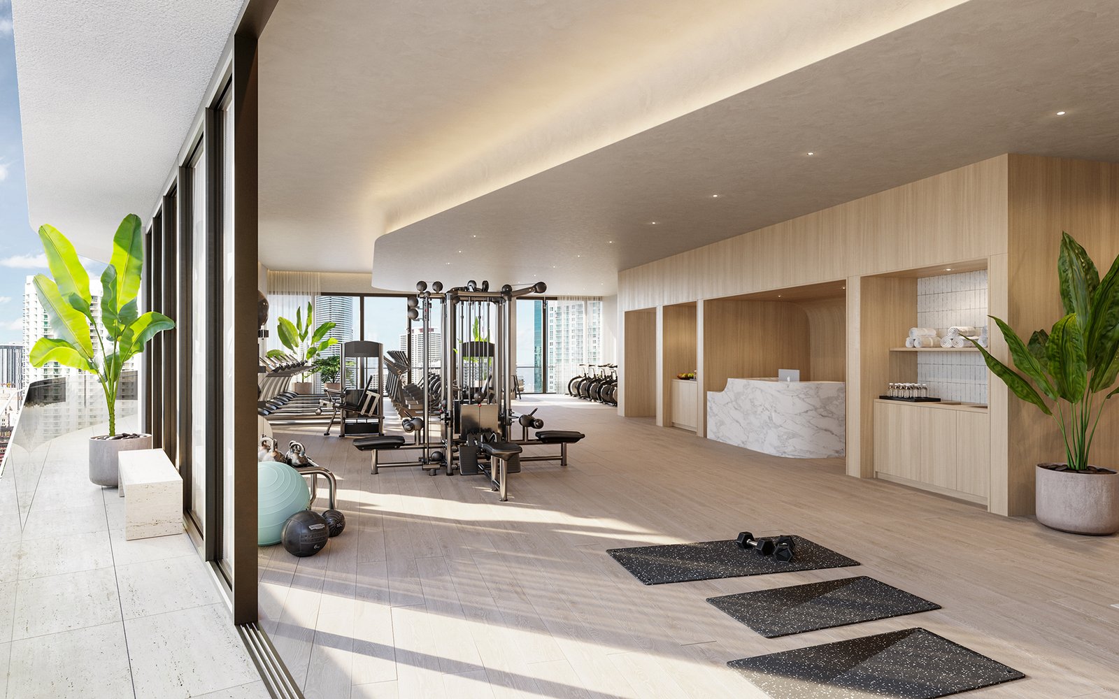 The fitness floor at Lofty Brickell — developer rendering