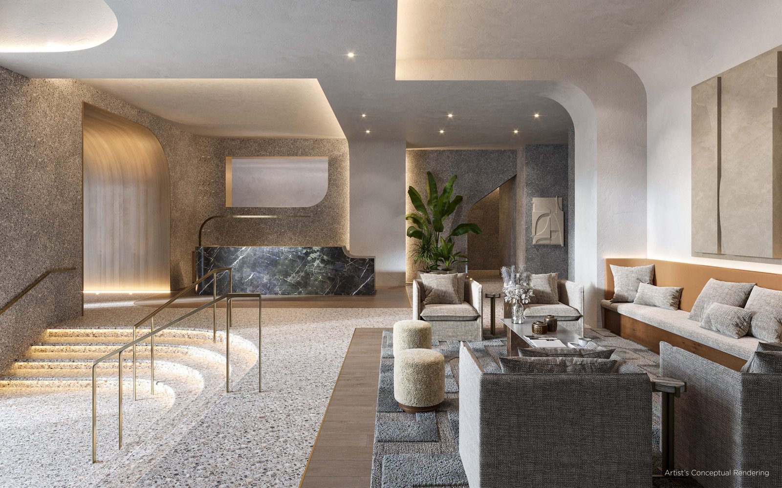The lobby at Lofty Brickell — developer rendering