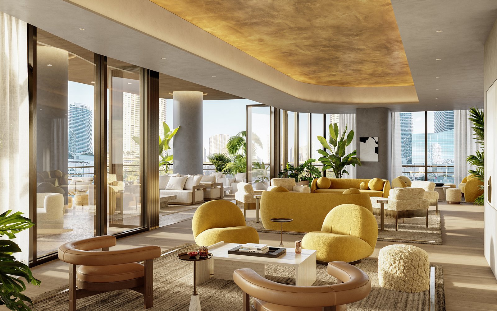 The members' lounge at Lofty Brickell — developer rendering