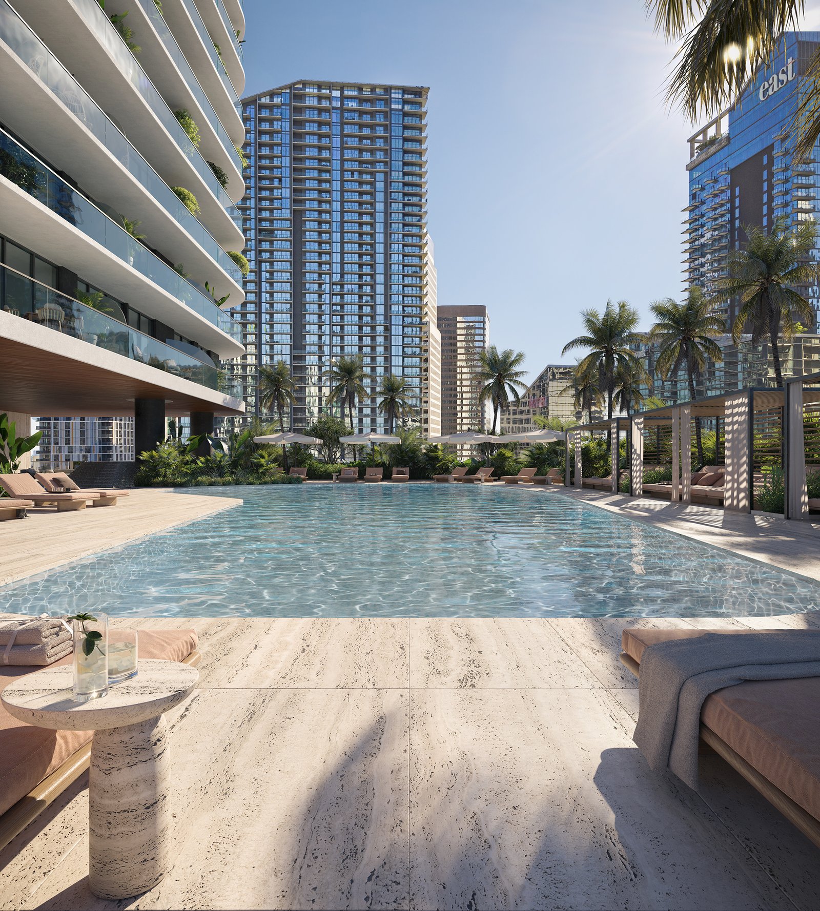 The pool deck at Lofty Brickell — developer rendering