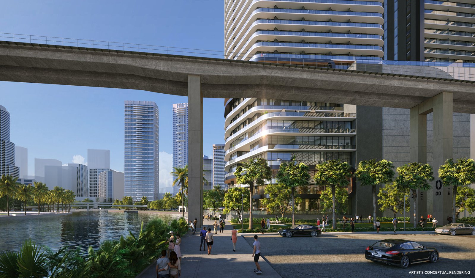 The riverwalk and the Underline beside Lofty Brickell — developer rendering
