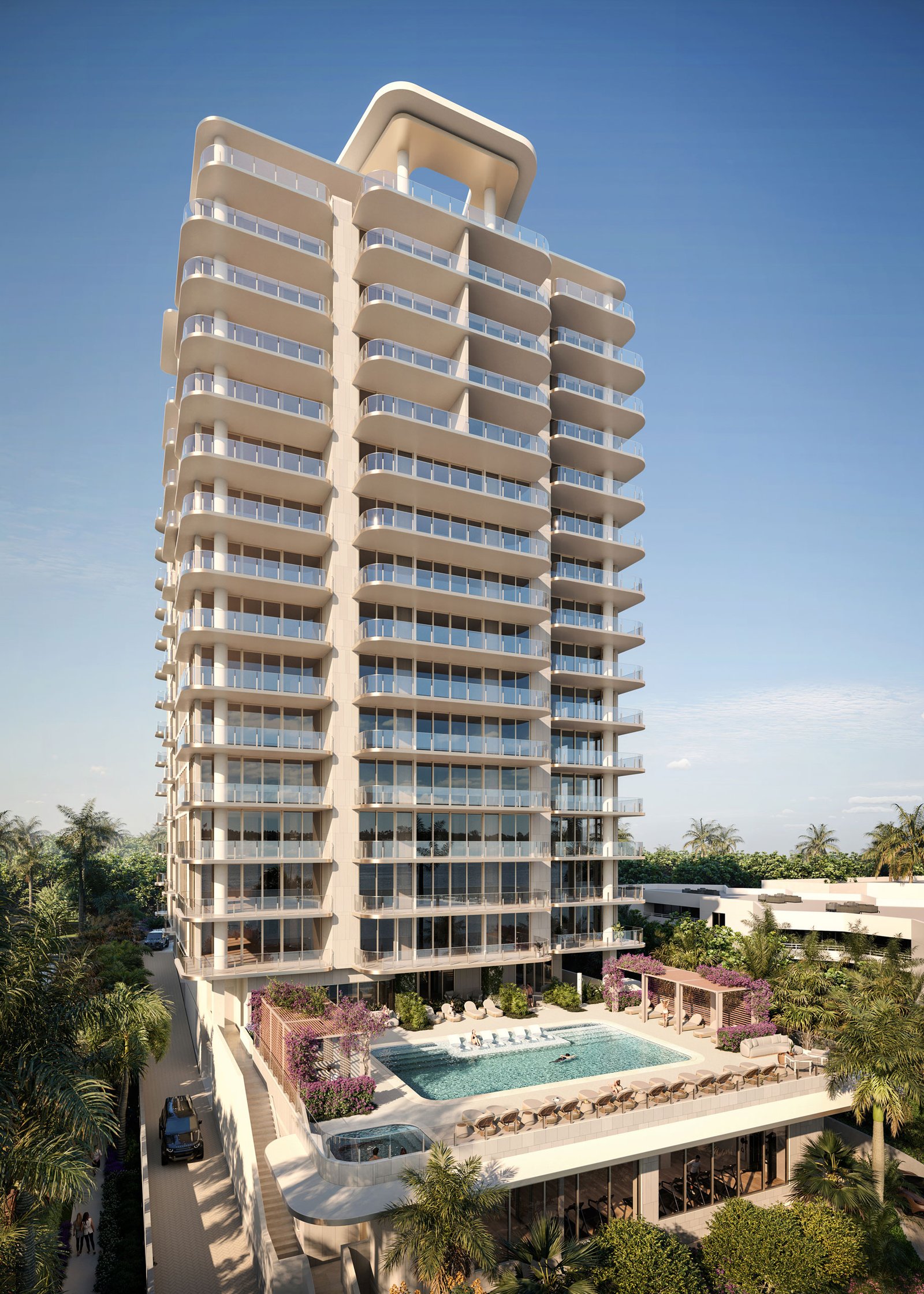 - Maison d'Or West Palm Beach Maison d'Or above its pool deck — developer rendering