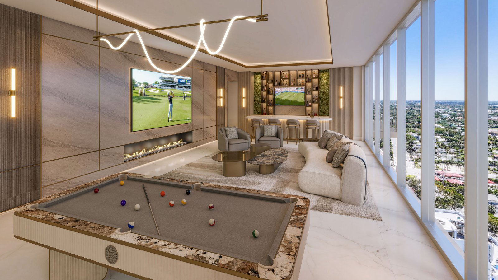 - Maison d'Or West Palm Beach The penthouse game room at Maison d'Or — developer rendering