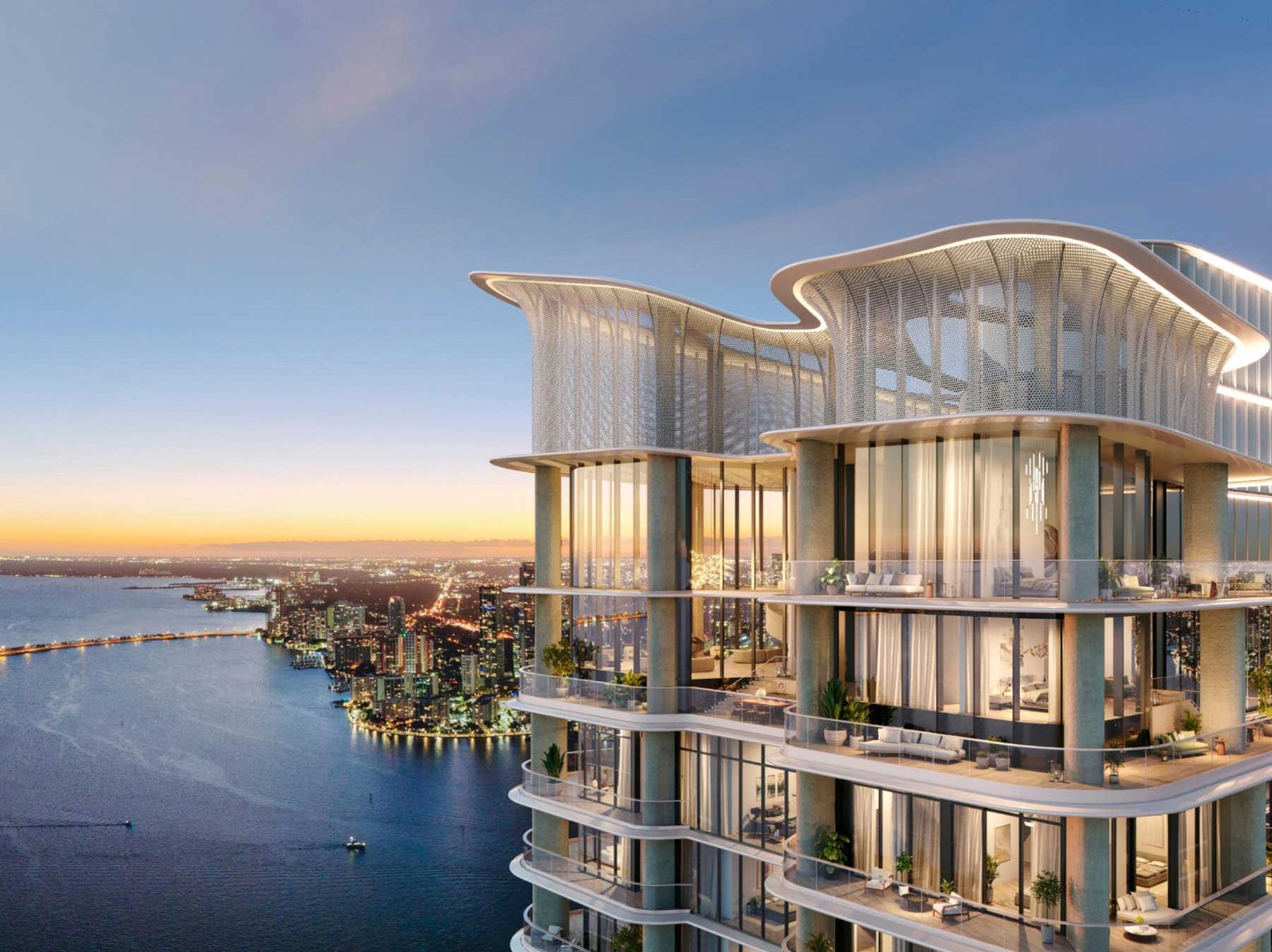 - The Residences at Mandarin Oriental, Miami Mandarin Oriental Miami waterfront elevation — developer rendering