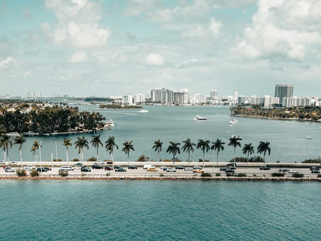 - One Bal Harbour Aerial of the Venetian Islands and causeway across Biscayne Bay