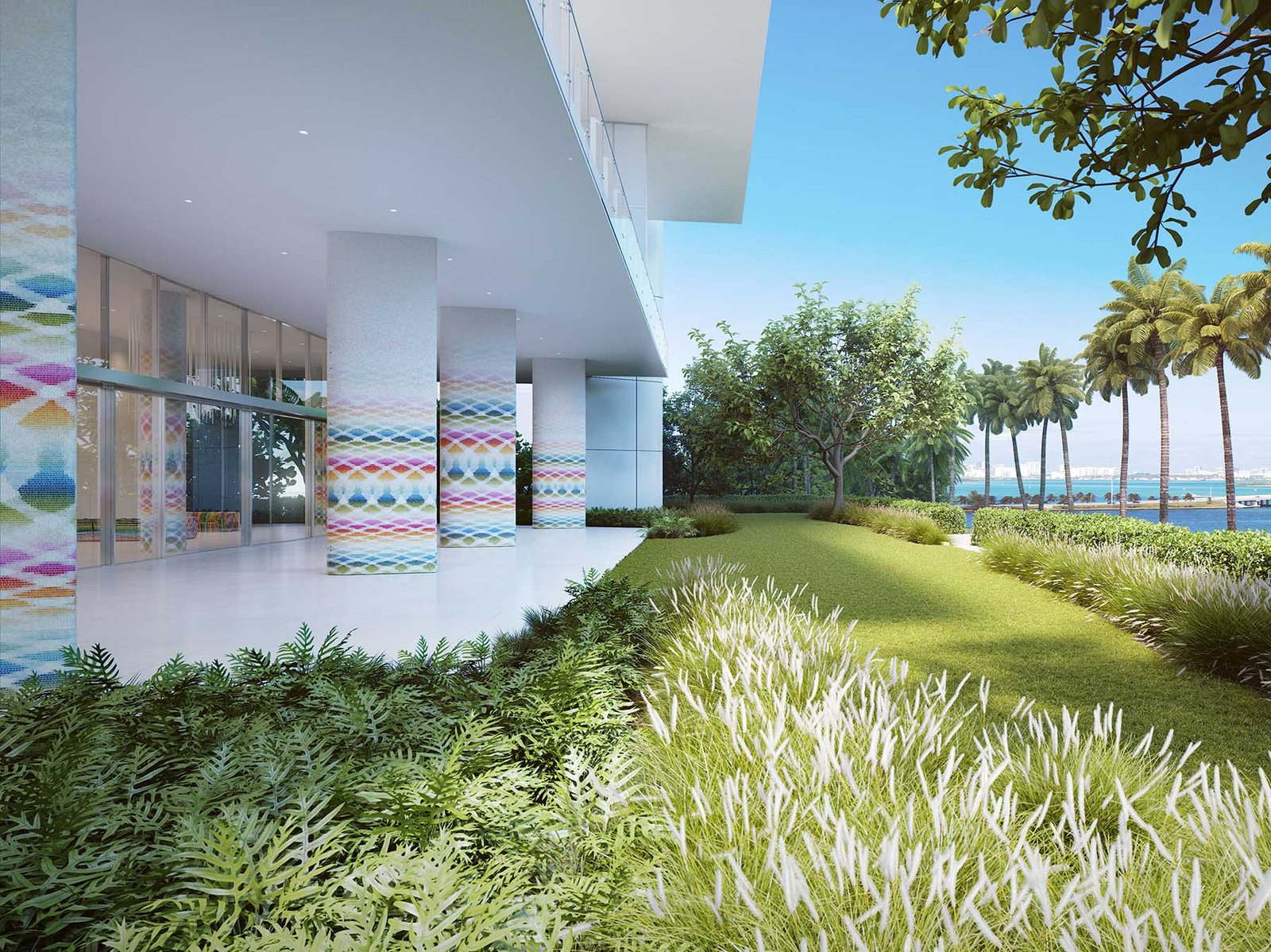 The bayfront lawn at Missoni Baia — developer rendering