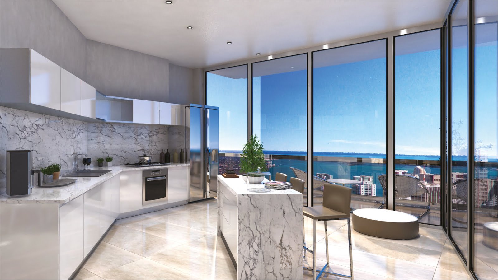 Sky residence kitchen at Okan Tower with ocean views