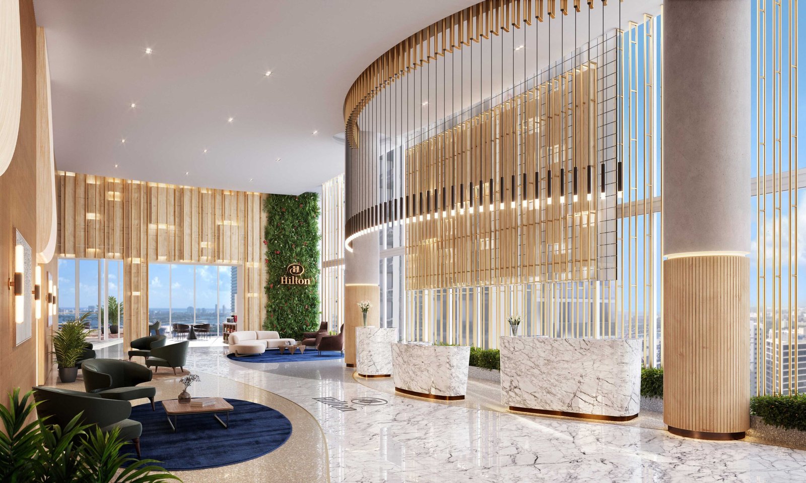 The Hilton lobby at Okan Tower