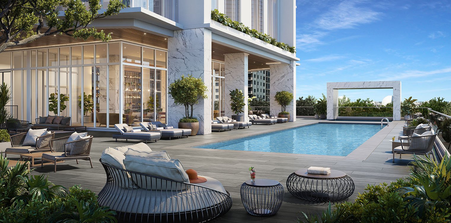 The twelfth-floor pool deck at Okan Tower