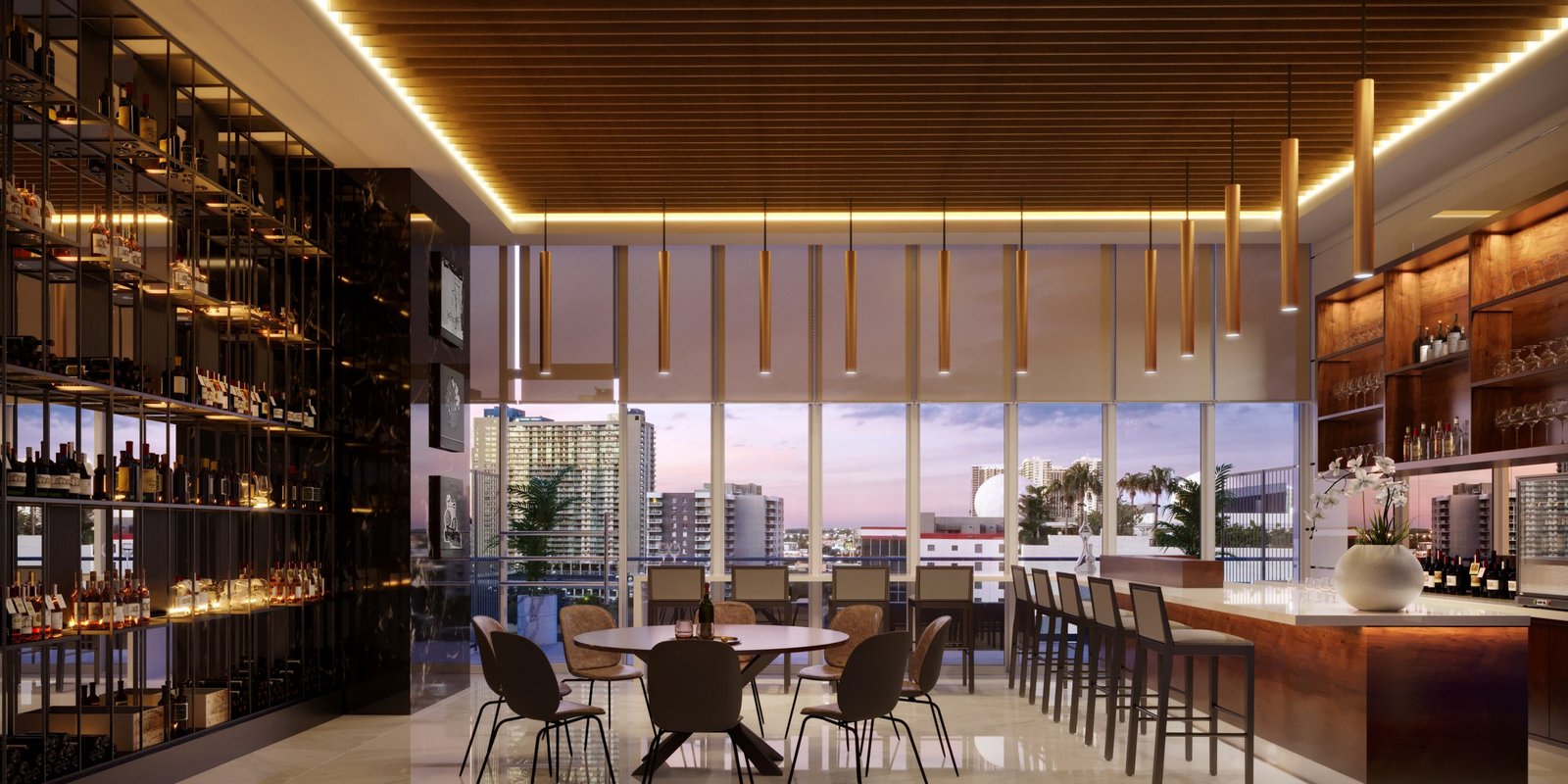 The wine cellar and owners lounge at Okan Tower