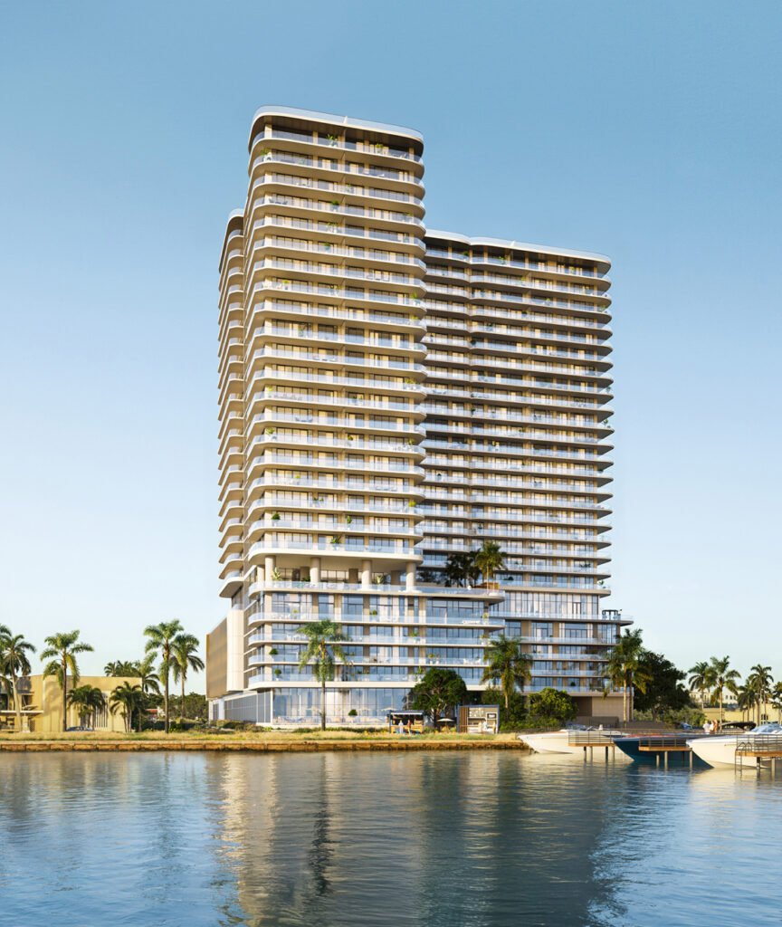 Olara Residences seen from the Intracoastal — developer rendering