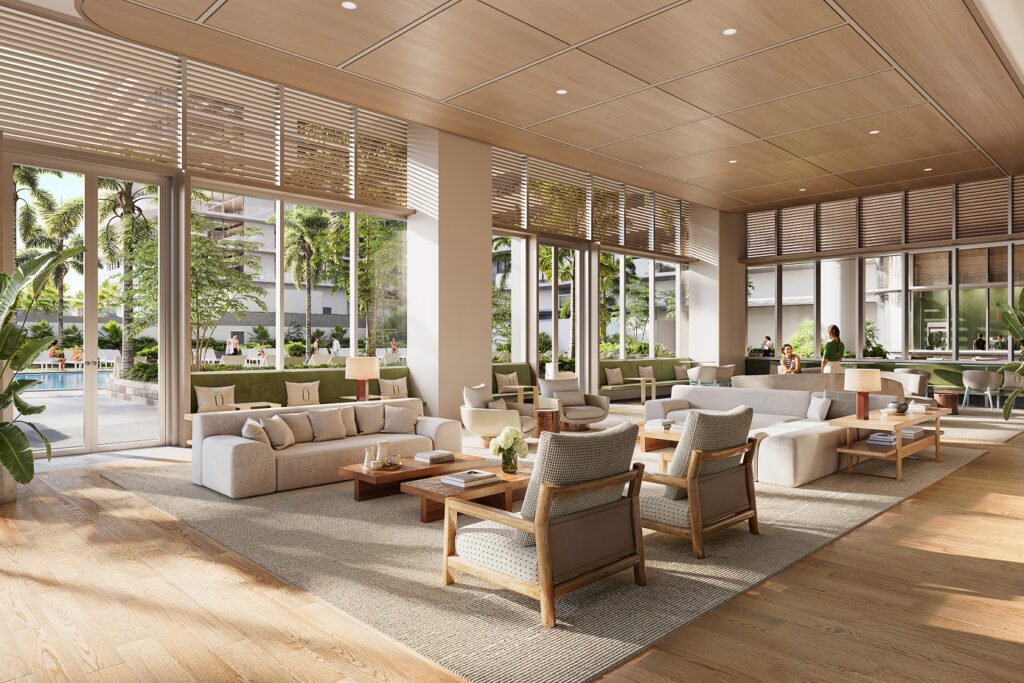 The lobby at Olara Residences — developer rendering
