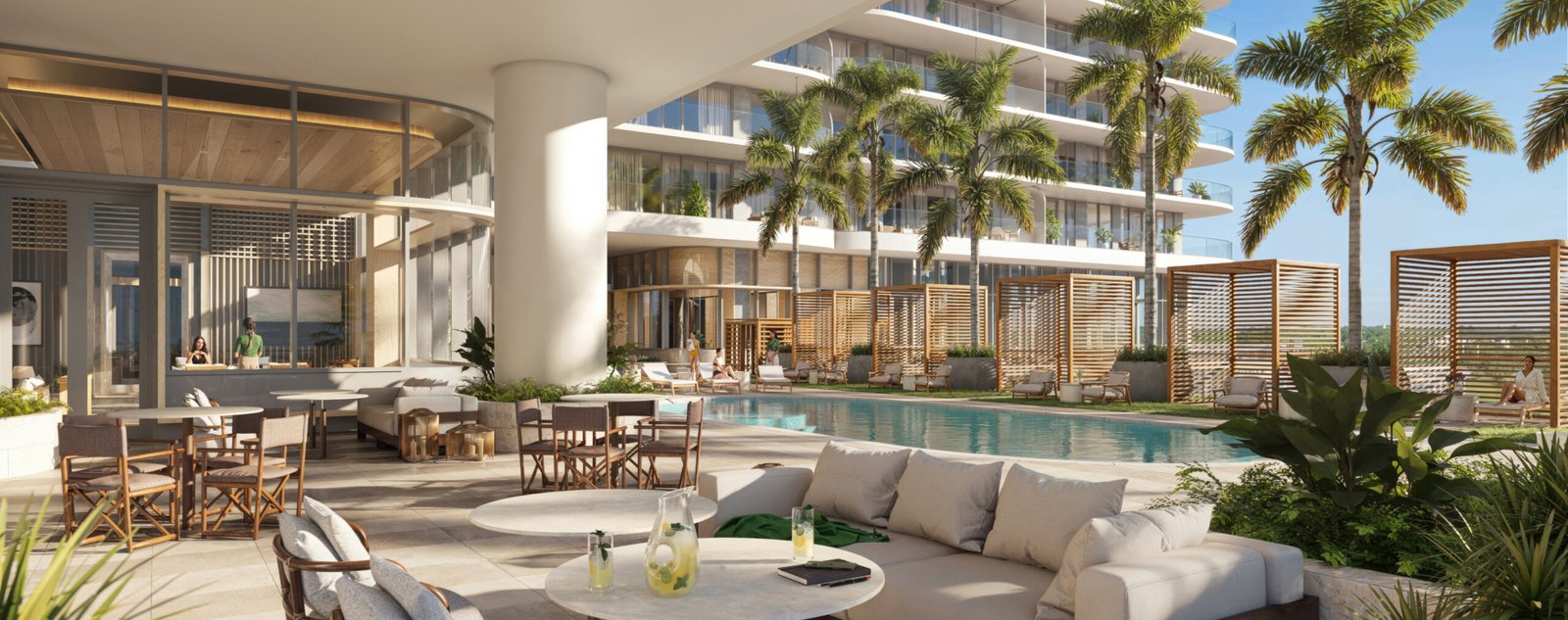 The outdoor restaurant at Olara Residences — developer rendering