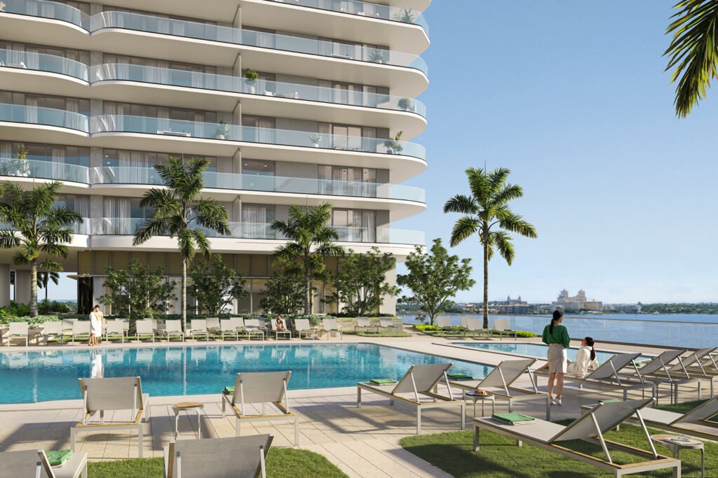 The pool deck at Olara Residences — developer rendering