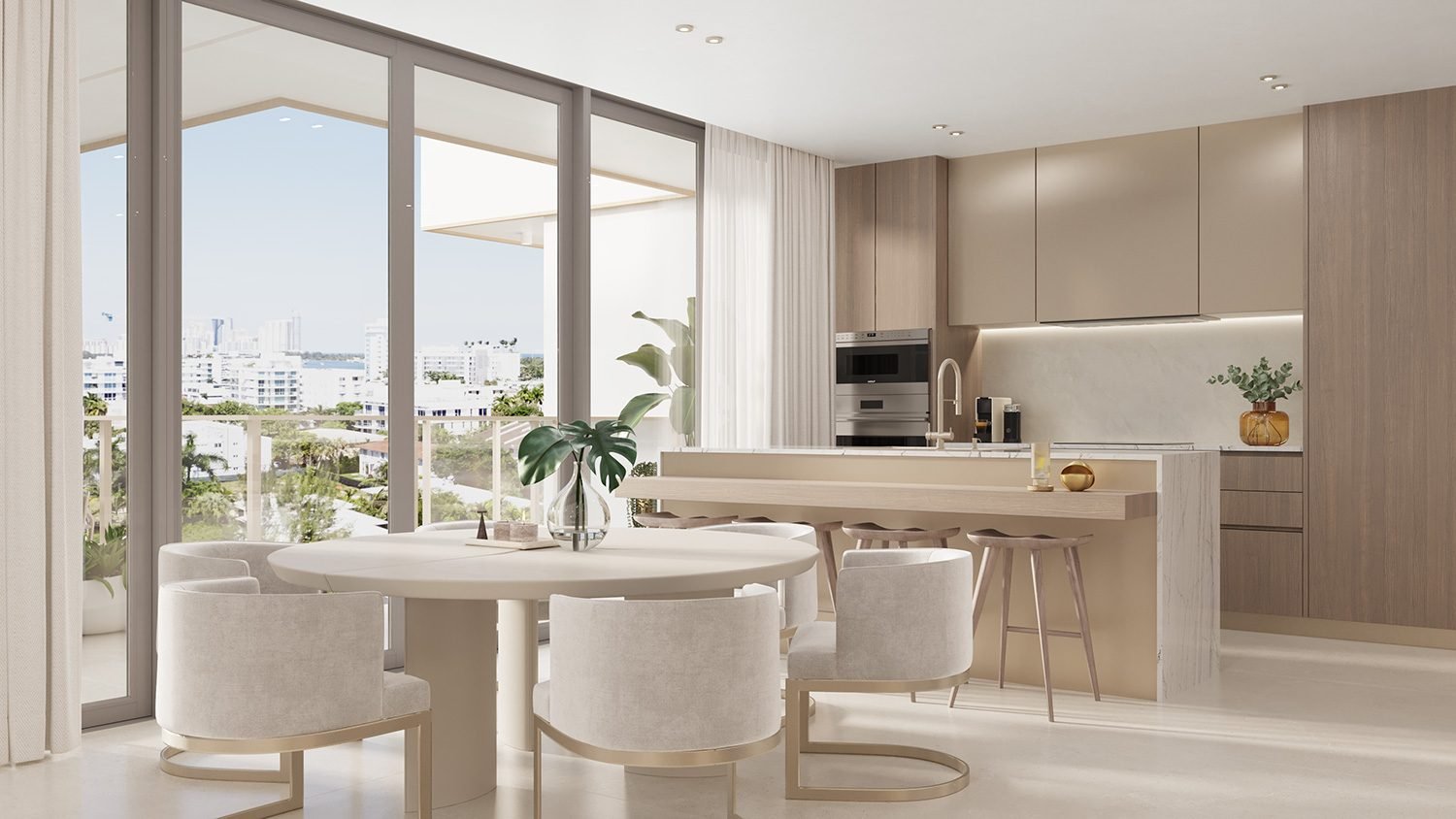 A residence kitchen at Origin Residences Bay Harbor — developer rendering