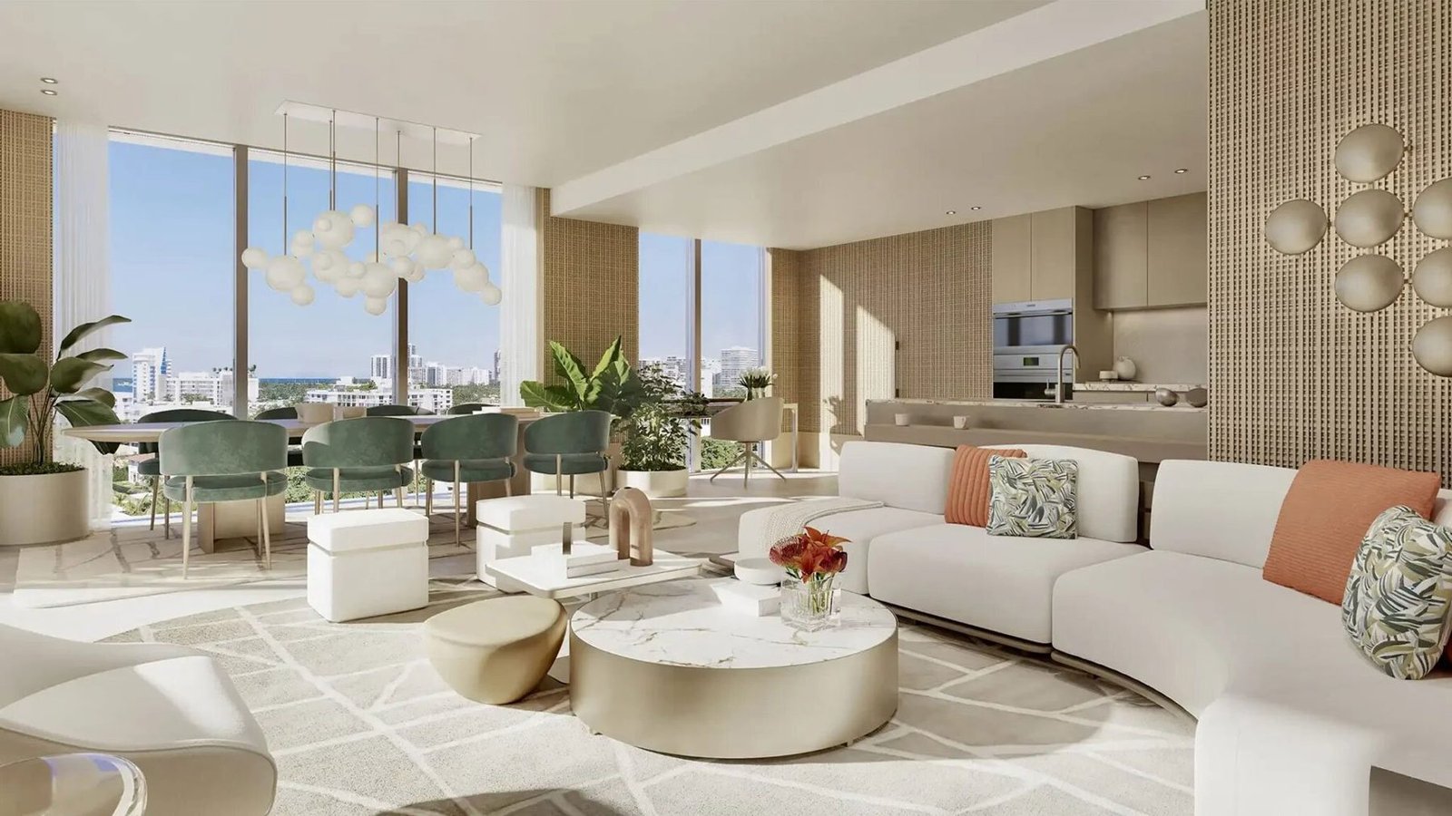 A residence living room at Origin Residences Bay Harbor — developer rendering
