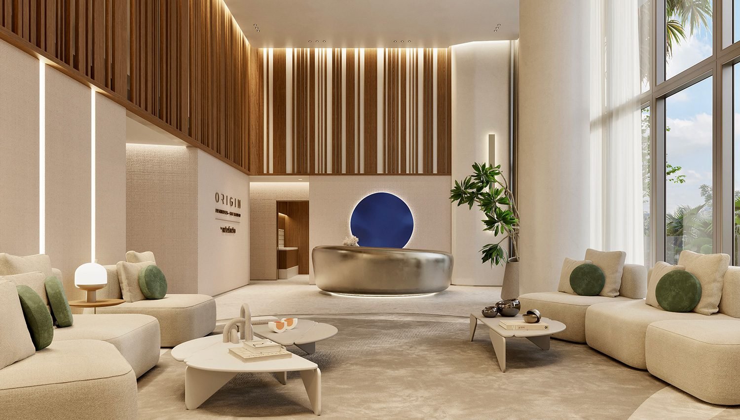 - Origin Residences Bay Harbor The lobby lounge at Origin Residences Bay Harbor — developer rendering