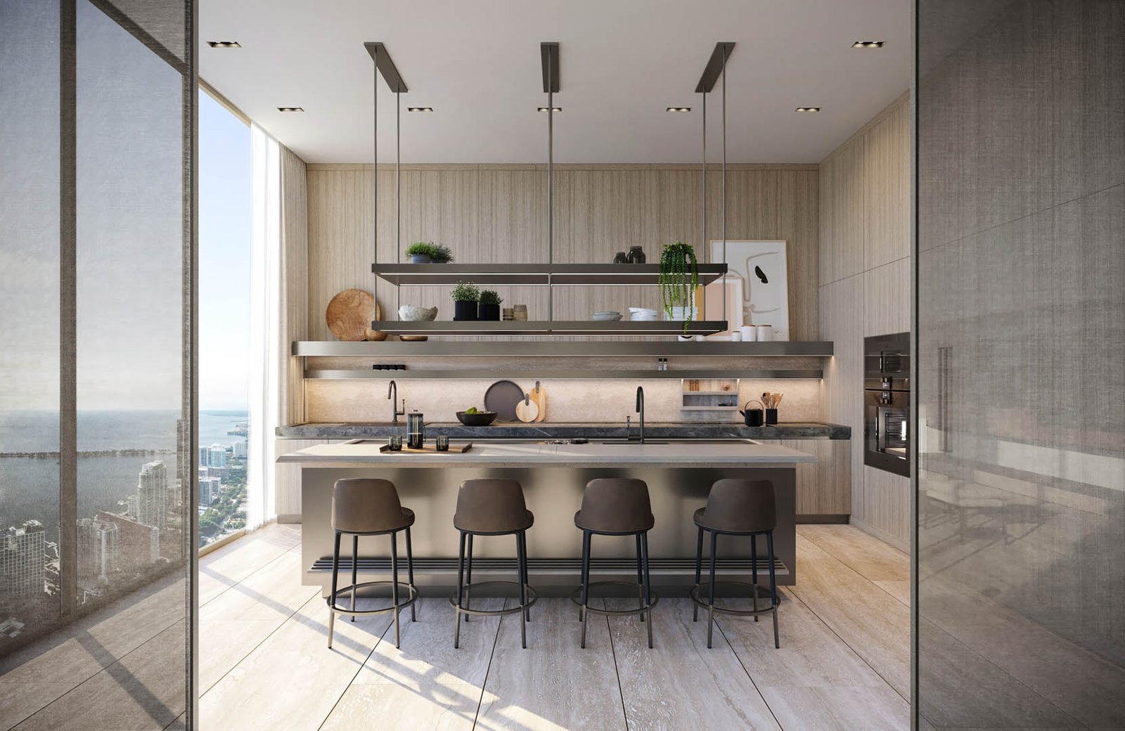 A residence kitchen at The Residences at 1428 Brickell — developer rendering