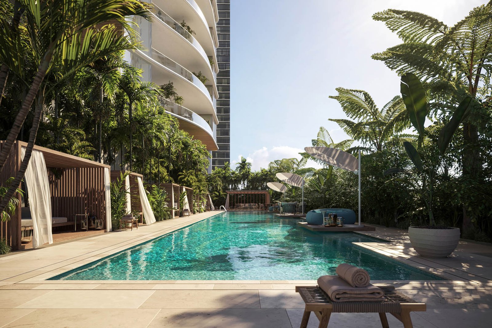 The pool pavilion at The Residences at 1428 Brickell — developer rendering