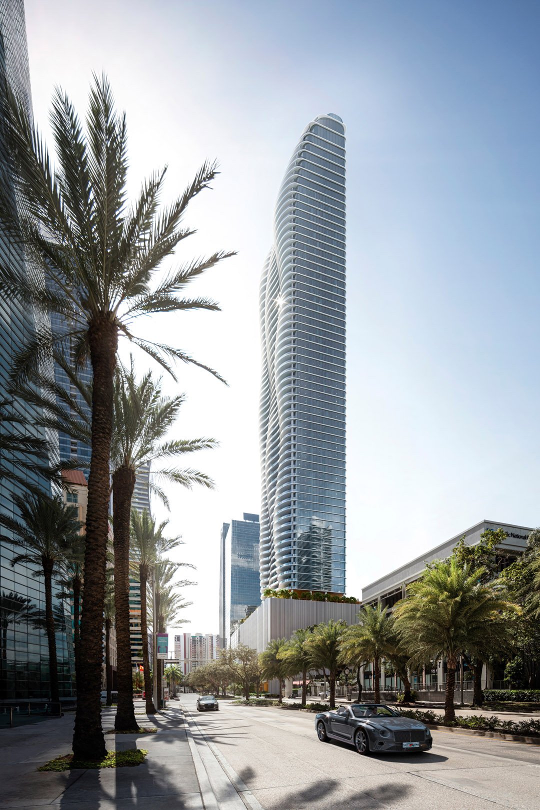 The Residences at 1428 Brickell from Brickell Avenue looking south — developer rendering