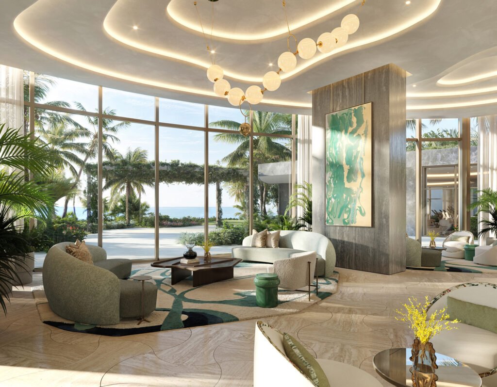 Rivage Bal Harbour residents’ lounge looking out to the Atlantic — developer rendering
