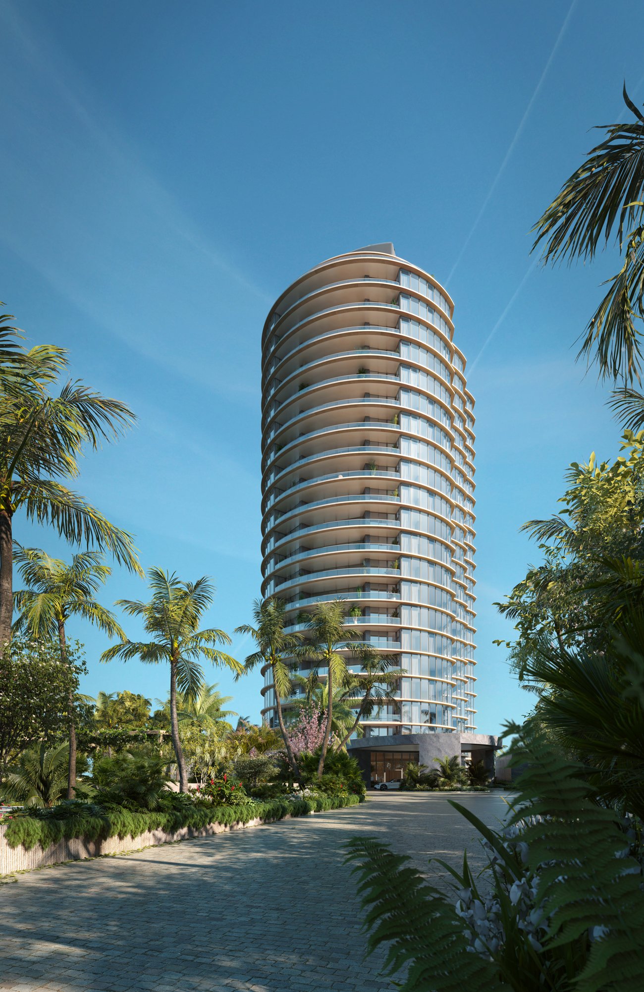 Rivage Bal Harbour tower in daylight from the north — developer rendering