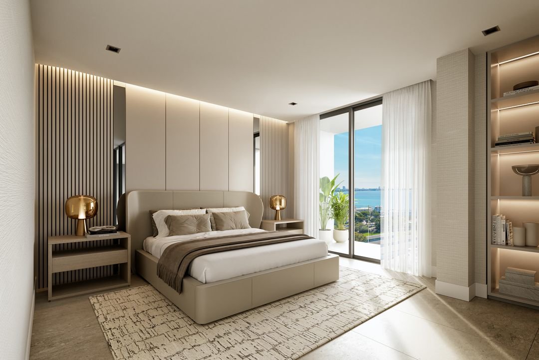 A penthouse bedroom at Shoma Bay