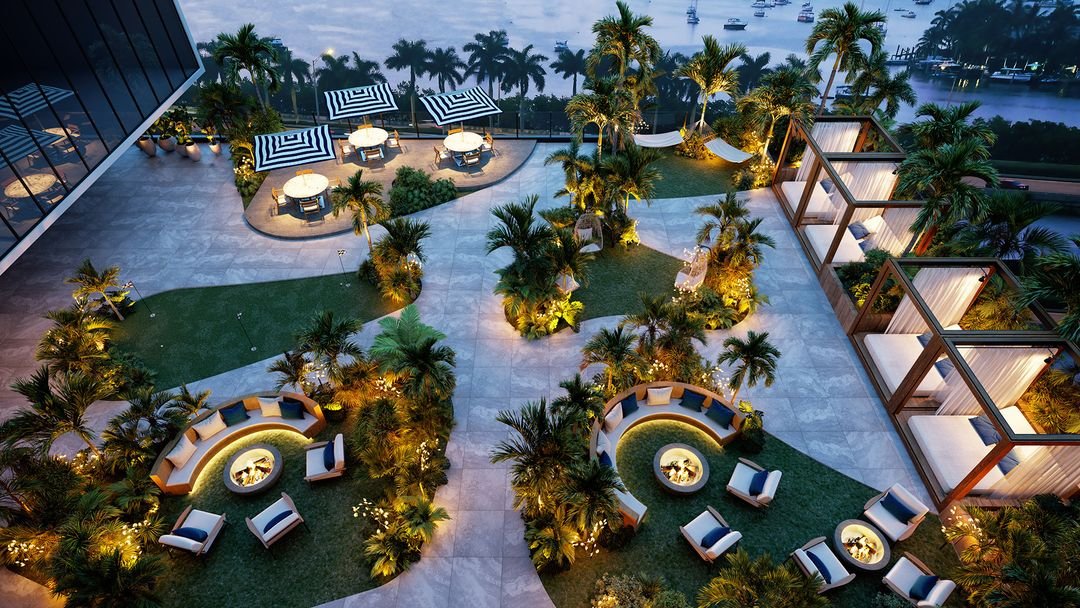 The rooftop deck at Shoma Bay at dusk