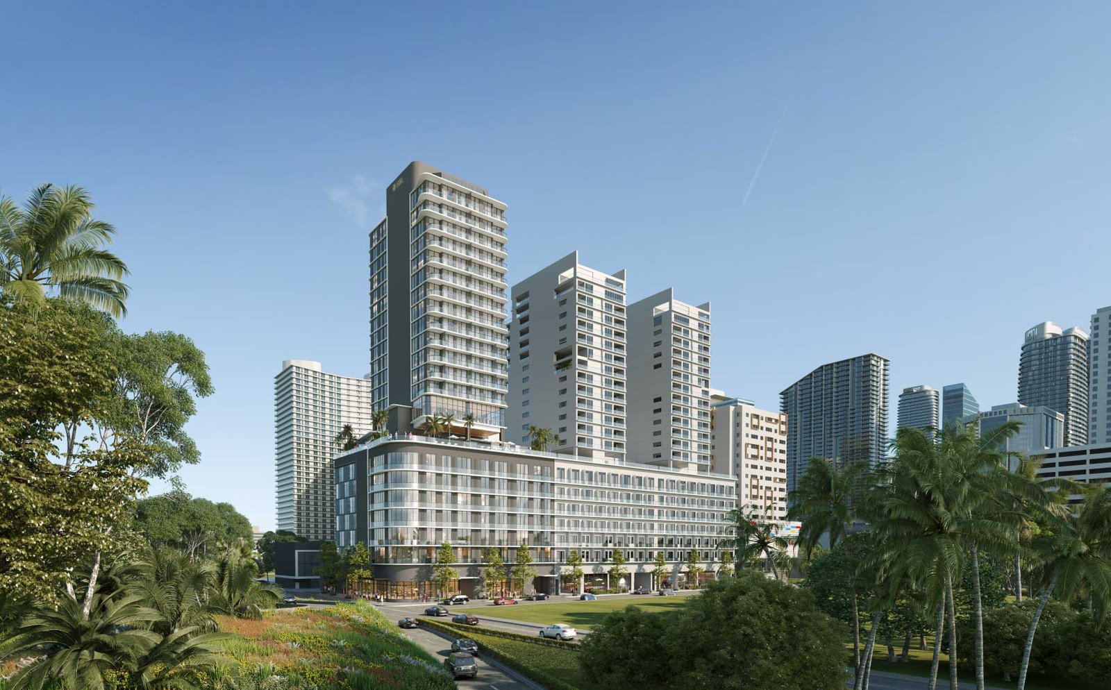 The Smart Brickell towers and their landscaped podium