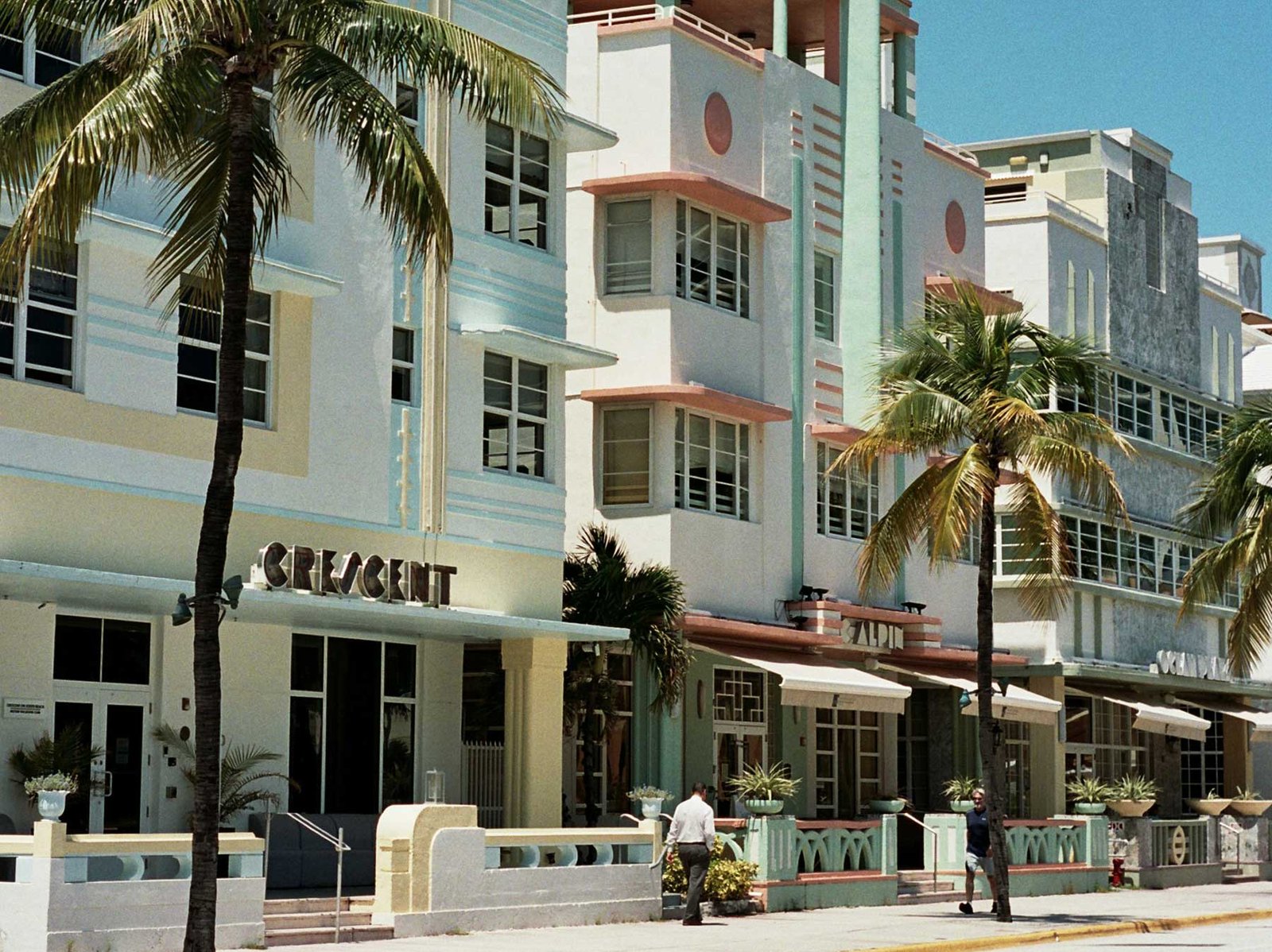 Art Deco hotel facades along Ocean Drive, South Beach