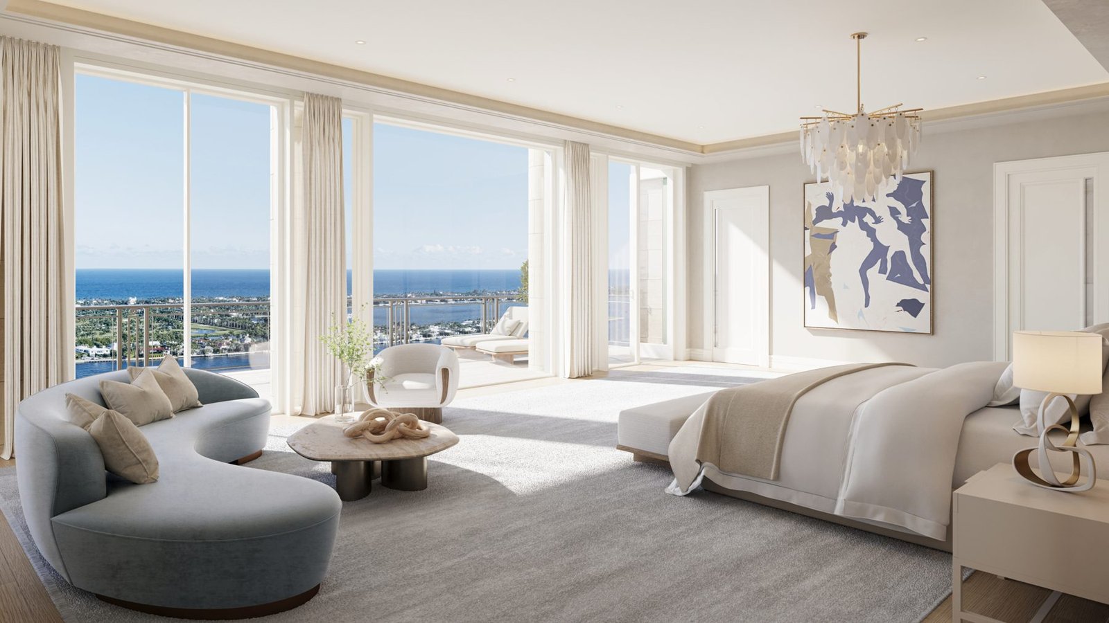 A primary bedroom at South Flagler House — developer rendering