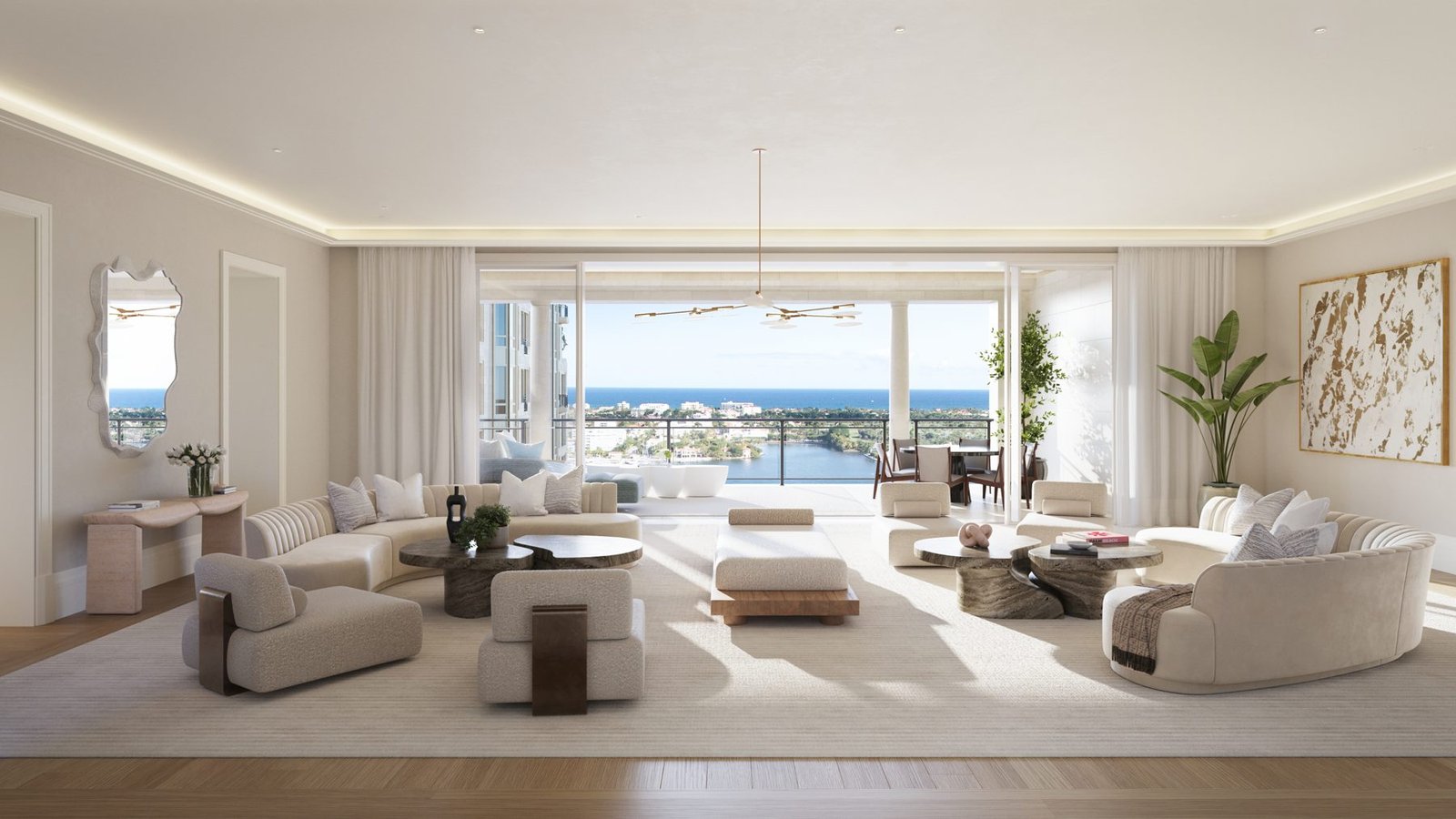 A residence living room at South Flagler House — developer rendering