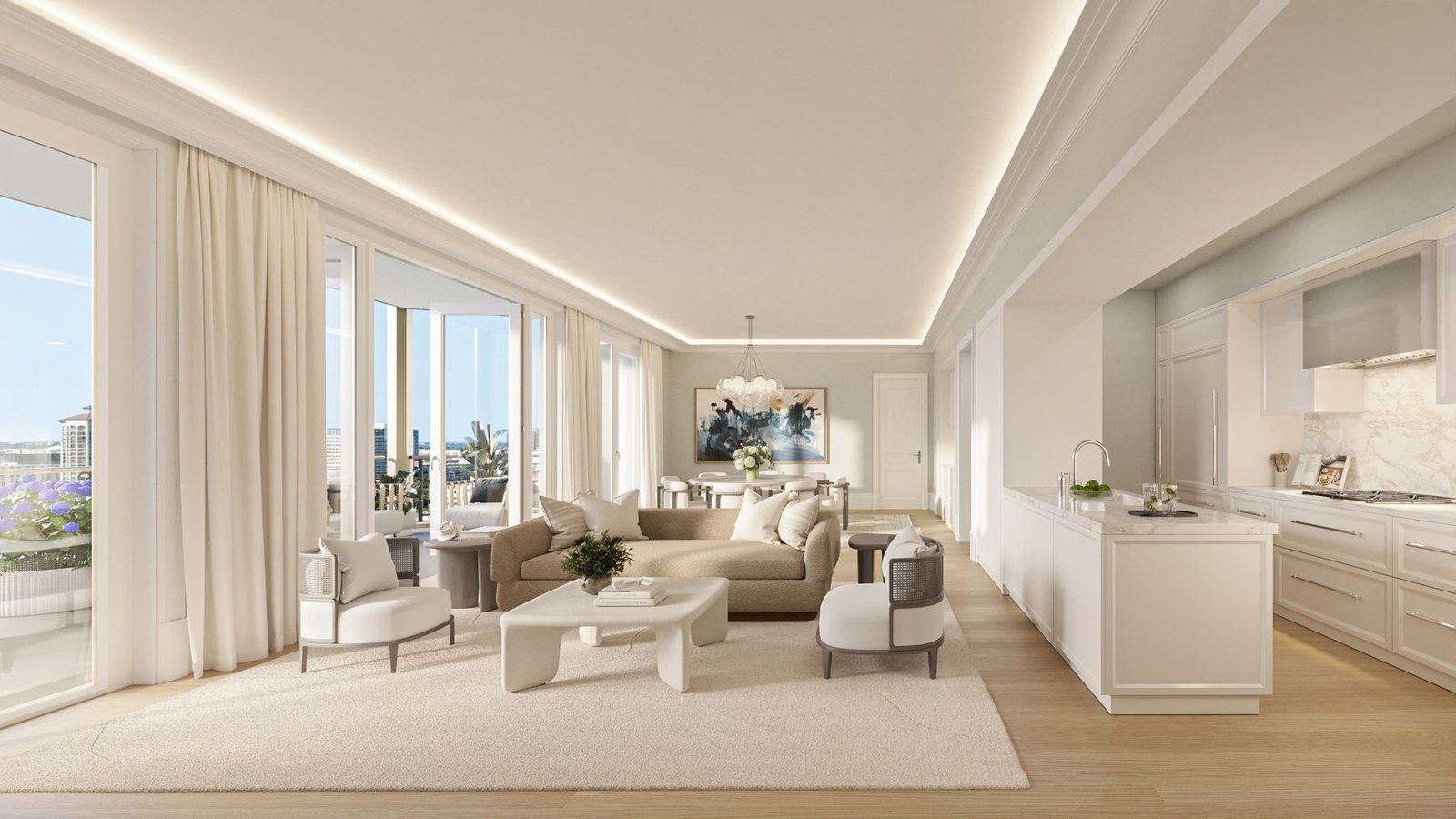 A residence reception room at South Flagler House — developer rendering