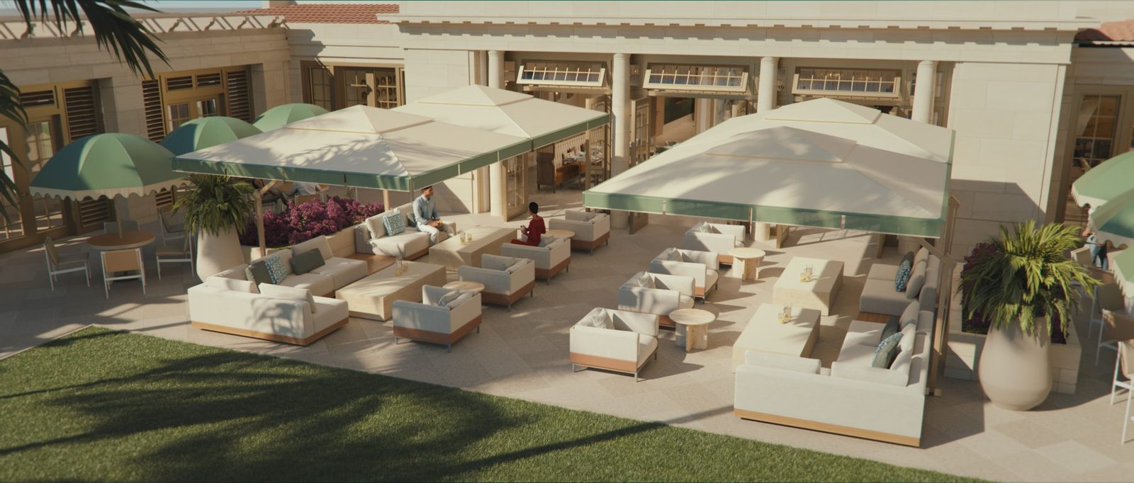 The lawn and cabanas at South Flagler House — developer rendering