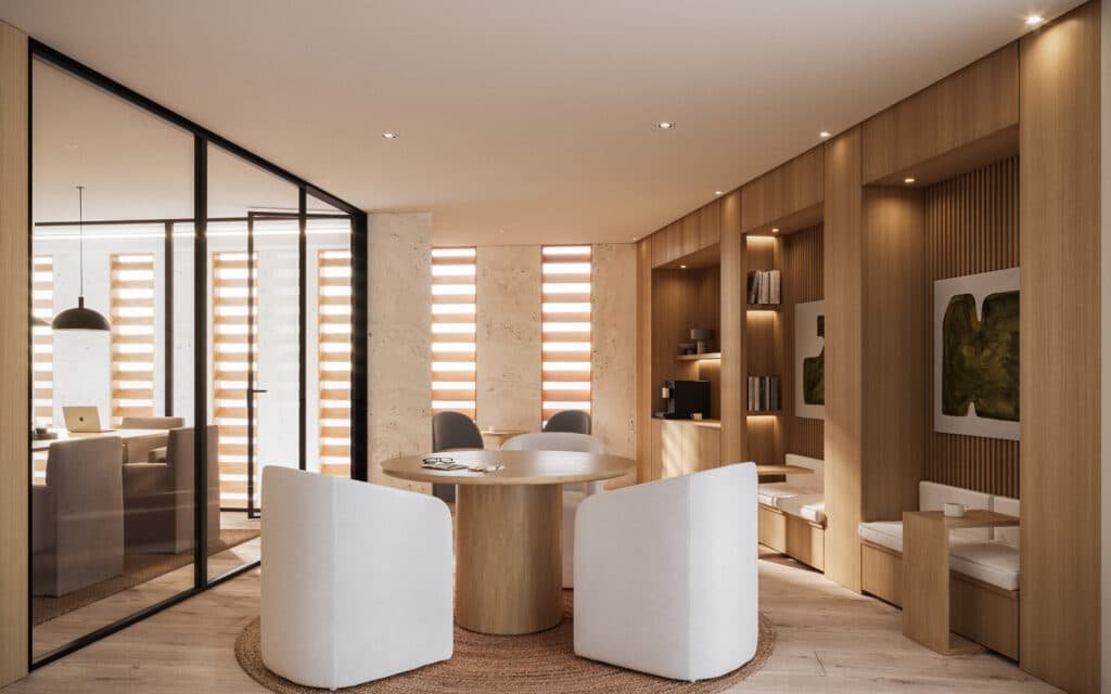 The co-working lounge at Surf Row Residences — developer rendering