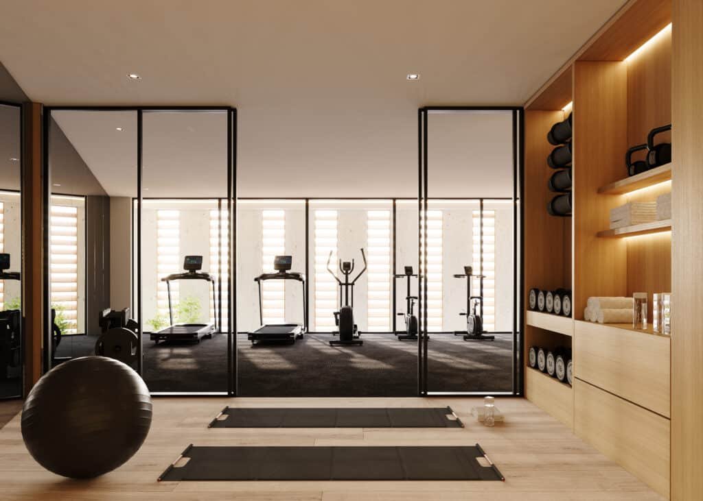 The fitness room at Surf Row Residences — developer rendering
