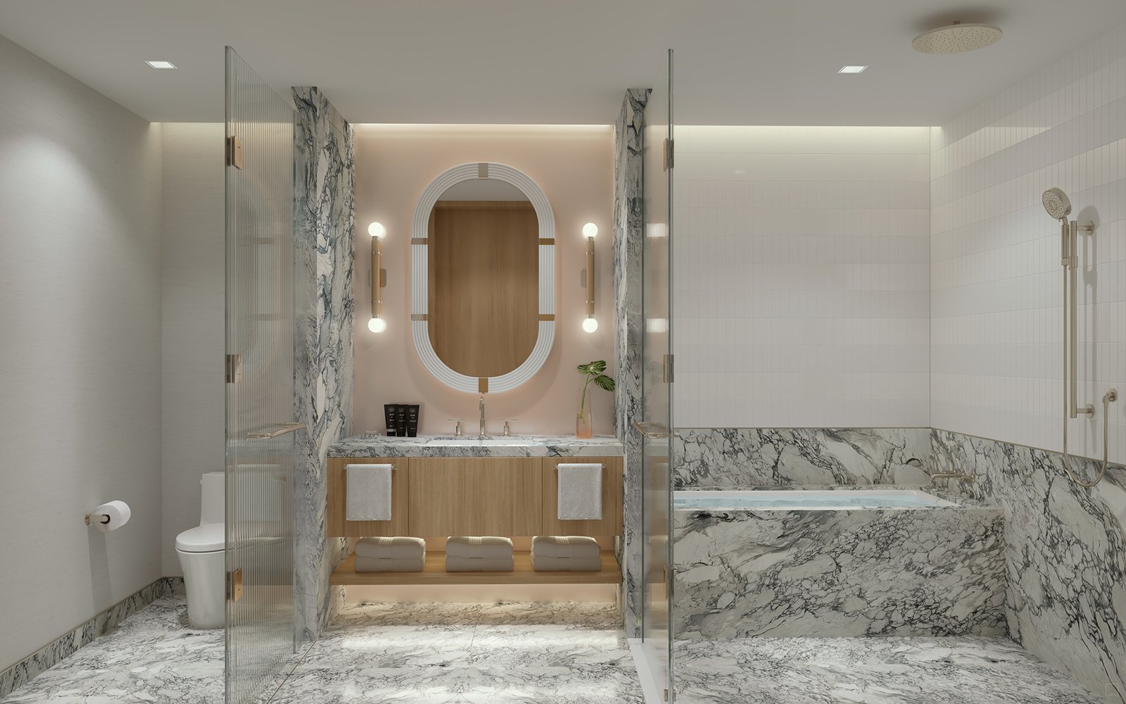 A condo-hotel bathroom at Waldorf Astoria Residences Pompano Beach — developer rendering
