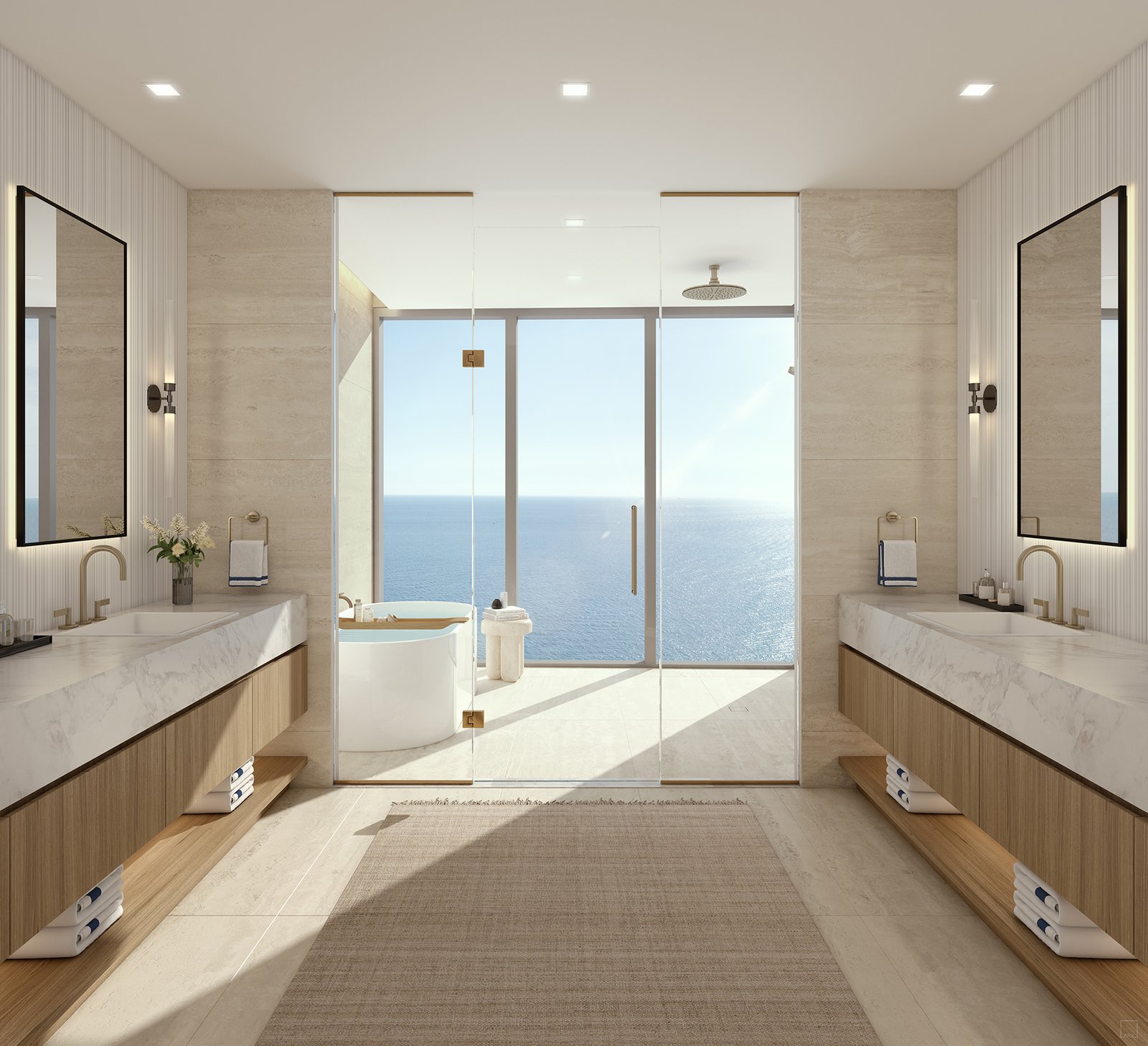 A residence bathroom at Waldorf Astoria Residences Pompano Beach — developer rendering