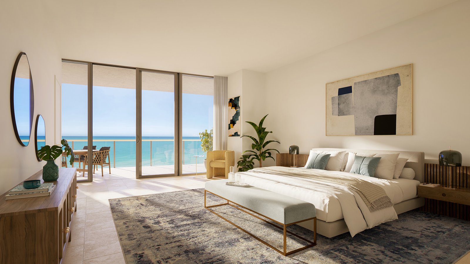 A residence interior at Waldorf Astoria Residences Pompano Beach — developer rendering